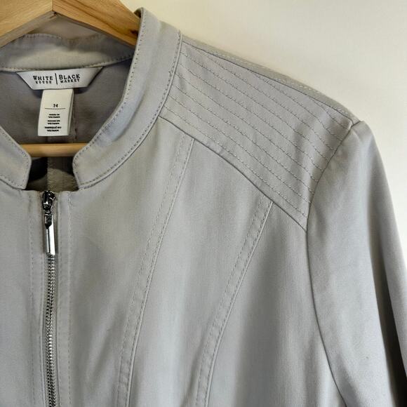 WHBM Light Gray Full Zip Blazer Jacket Womens Size 14 Business Casual Feminine - Picture 7 of 16
